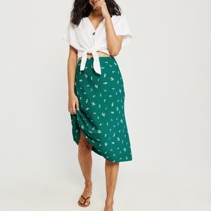 Abercrombie Green Floral High Rise Midi Skirt